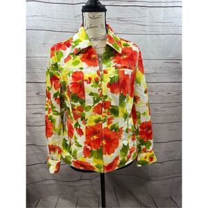 Jones New York Signature Floral Print Full Zip Up Jacket Size M‎